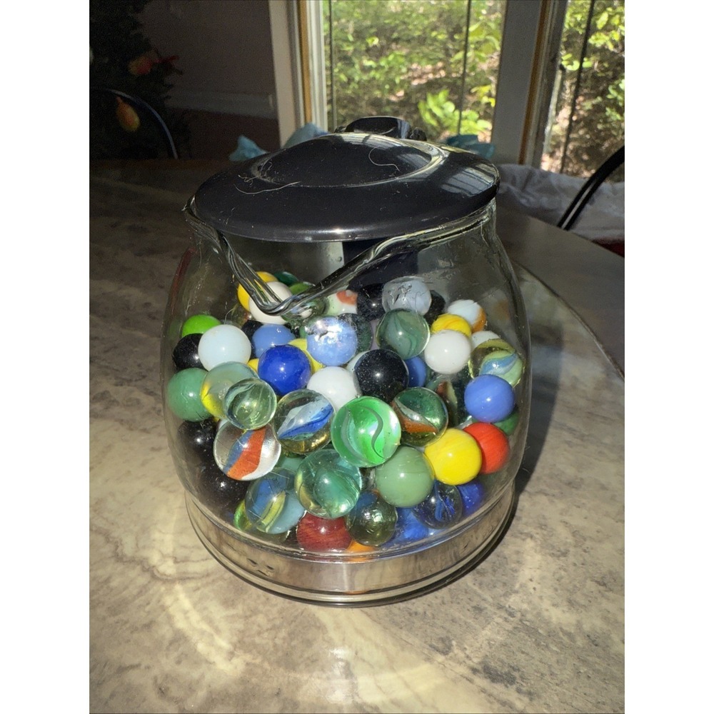 Lot of 186 Vtg Glass Marbles Multiple Colors Mini Glass Coffee Pot Used